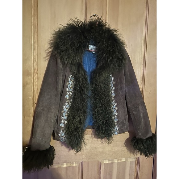 Wilson Jackets & Blazers - Furry Boho Gypsy Tan Wilson Leather Suede Jacket Size S Embroidered Beaded Penny